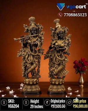 Brass Radha Krishna Statue 29 Inch | Premium Handmade Antique Brass Idol for Home, Pooja Room, Temple & Luxury Spiritual Décor
