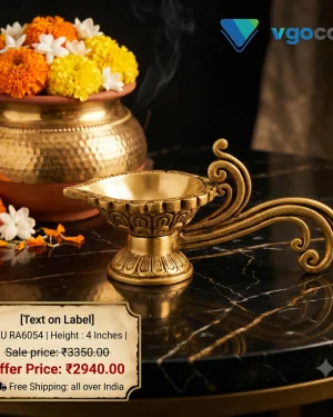 Brass Aarathi Deepam With Peacok Handle 4″