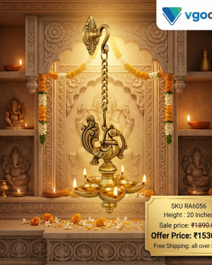 Brass Five Face Hanging Diya – 20”