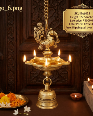 Brass Five Face Hanging Diya With Bell – 22.5”