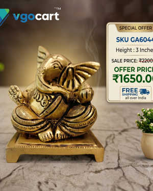 Brass Ganesha On Chowki – 3”