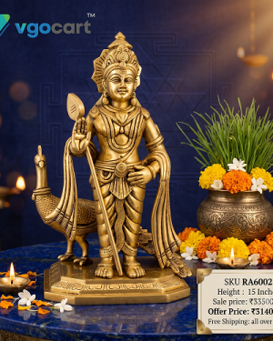 Brass Murugan Idol With Peacock – 15”