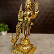 Brass Murugan With Peacock On Square Base – 14.5”