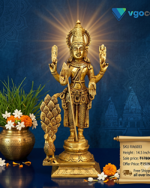 Brass Murugan With Peacock On Square Base – 14.5”