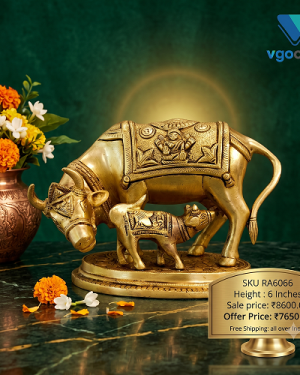 Brass Gomatha With Lakshmi & Ganesha – 6”