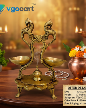 Brass Two Face Diya With Peacock – 7”