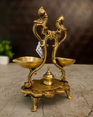 Brass Two Face Diya With Peacock – 7”