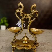 Brass Two Face Diya With Peacock – 7”