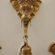 Brass Elephant Head With Bell Wall Mount 15″