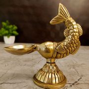 Brass Fish Holding Single Face Diya 5.5”