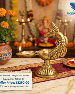 Brass Fish Holding Single Face Diya 5.5”