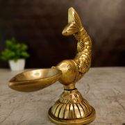 Brass Fish Holding Single Face Diya 5.5”