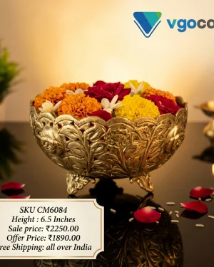 Brass Flower Bowl Round Shape 6.5″