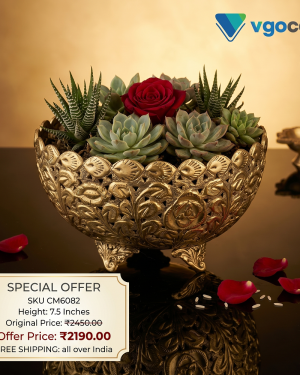 Brass Flower Bowl Oval Base Big 7.5”