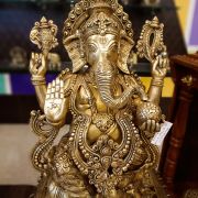 Brass Big Lotus Ganesha Idol 21”