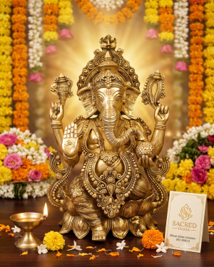 Brass Big Lotus Ganesha Idol 21”