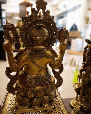 Brass Big Lotus Ganesha Idol 21”