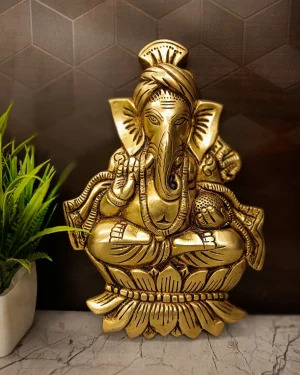 Brass Lotus Ganesha Wall Mount 9”