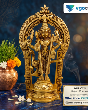 Brass Thiruchendoor Murugan With Thiruvachi – 10”