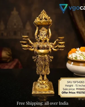Brass 10 Hands Paavai Diya Idol 15”