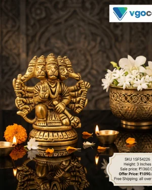 Brass Panchamuga Hanuman Idol 3″