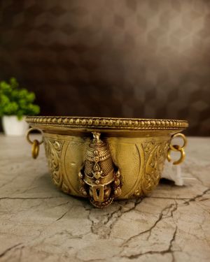 Brass Perumal Lakshmi Bowl 2 Inch | Handcrafted Hindu Pooja Bowl for Home Temple, Puja & Spiritual Decor