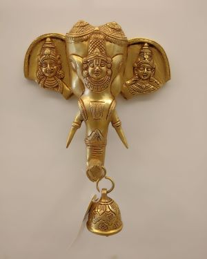 Brass Elephant Face With Perumal Wall Mount – 12”