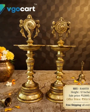 Brass Sangu Chakra Kuthuvilakku 12″