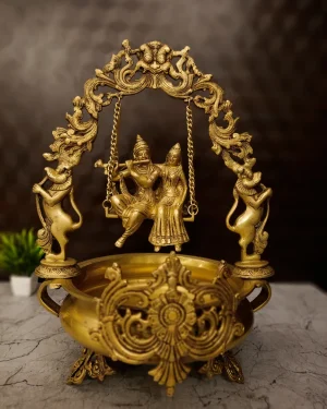 Brass Radha Krishna Uruli Golden Finish 20”